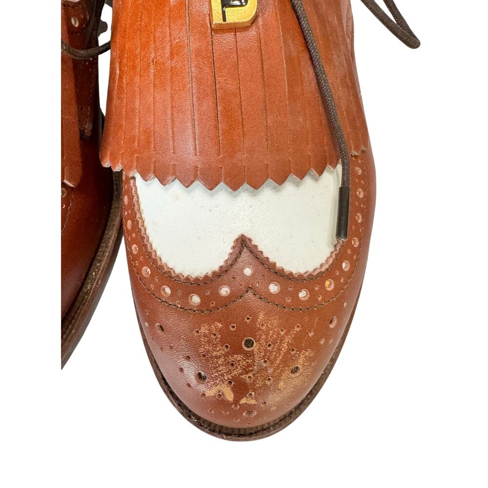 Vintage FootJoy Classics Womens 6.5 B Brown White Leather Kiltie Golf Shoes - Picture 6 of 7
